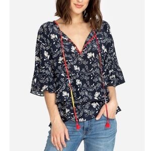 Johnny Was Jade S Lago Tiered Silk Blouse Navy